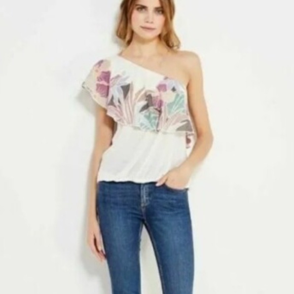 Free People Tops - Free People White Floral One-Shoulder Blouse